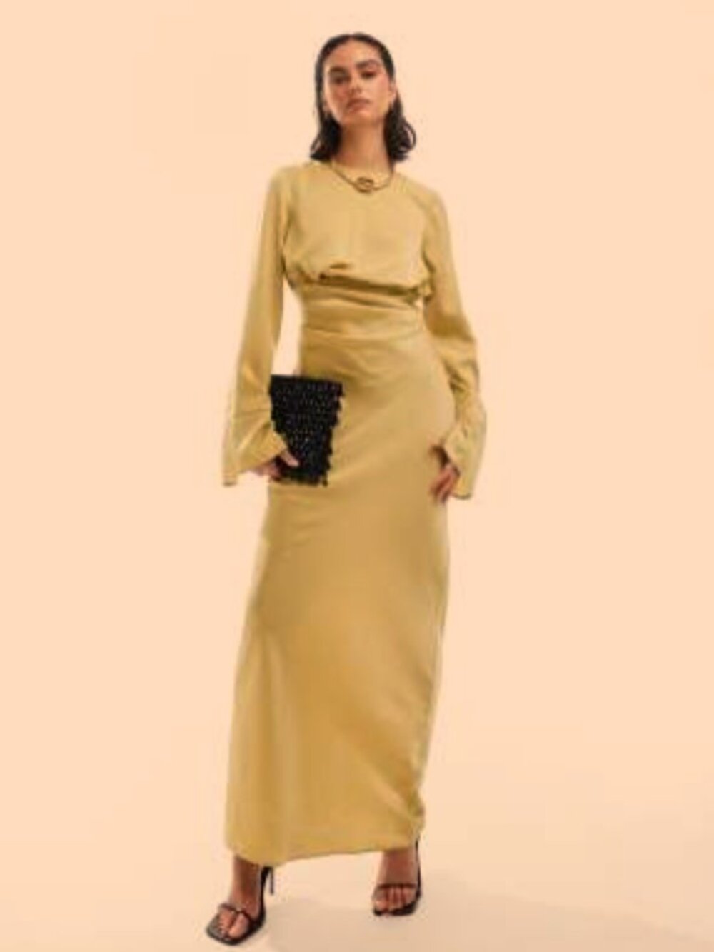 ASOS DESIGN draped front tuck sleeve bias maxi dress in lime green - Size L